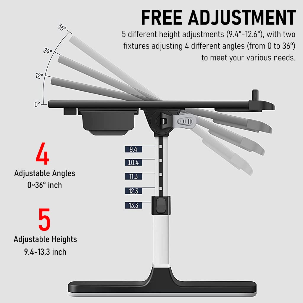 Verilux® Laptop Table with Foldable Legs Storage Drawer Tablet Slot Phone Stand Computer Table for Home Laptop Table for Bed Foldable Laptop Desk for Working, Eating, Writing, Drawing, 23.6"*15.7"