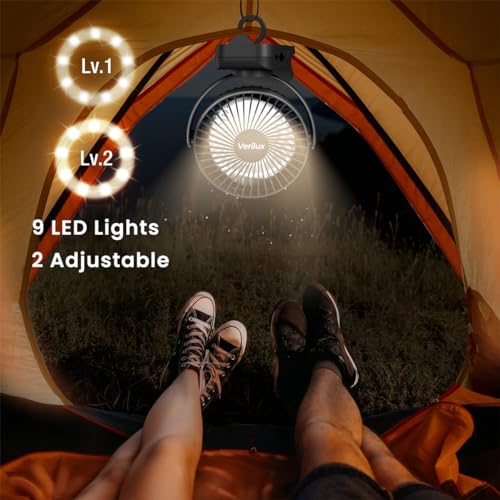 Verilux® Rechargeable Table Fan with Night Light & Remote Control, 360° Adjustment 8000mAh High Speed Table Fan for Home, Office, Camping with Clip and Power Bank