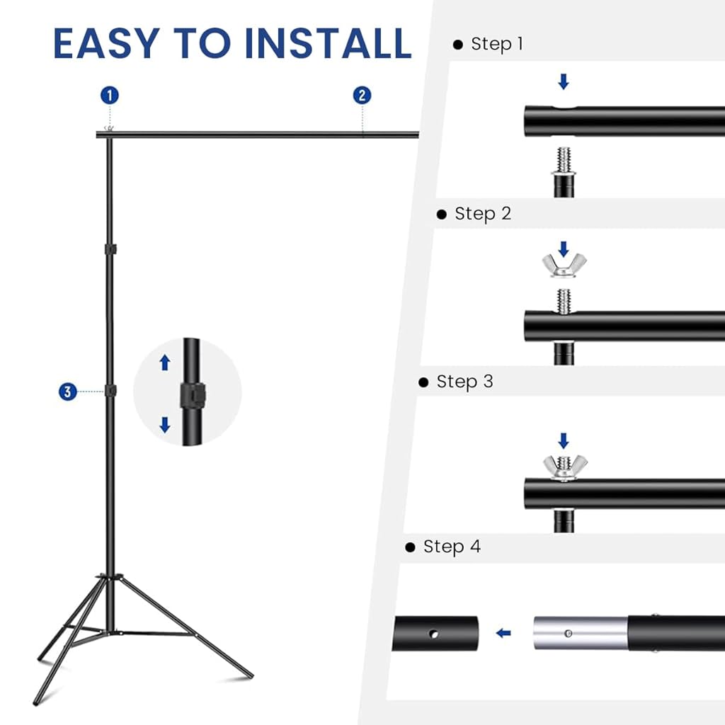 ZORBES® Backdrop Stand for Photostudio Metal Extendable Tripod Feet Backdrop Stand with Adjustable Height 6.6ft (H) x9.8ft(W) Backdrop Stand with Assembly Crossbars, 4 Background Clips, Storage Bag