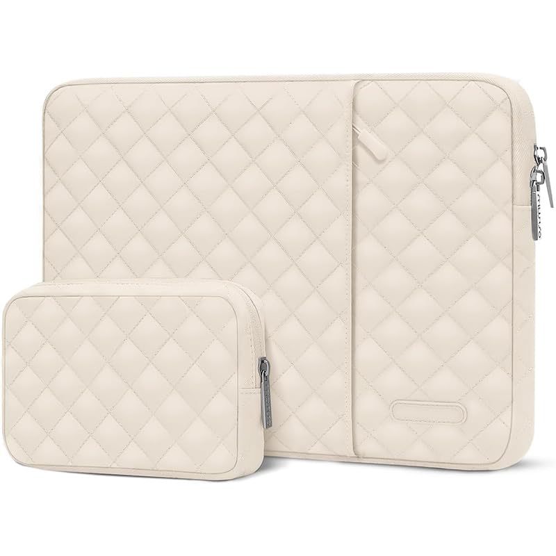 ZORBES® 15'' Laptop Bag & SSD Pouch, Set of 2 Fashion Quilting Padded Laptop Bag with Zipper Compartment, Waterproof Anti-scratch Travel Laptop Bag, Universal fit for 15-15.6'' Laptop