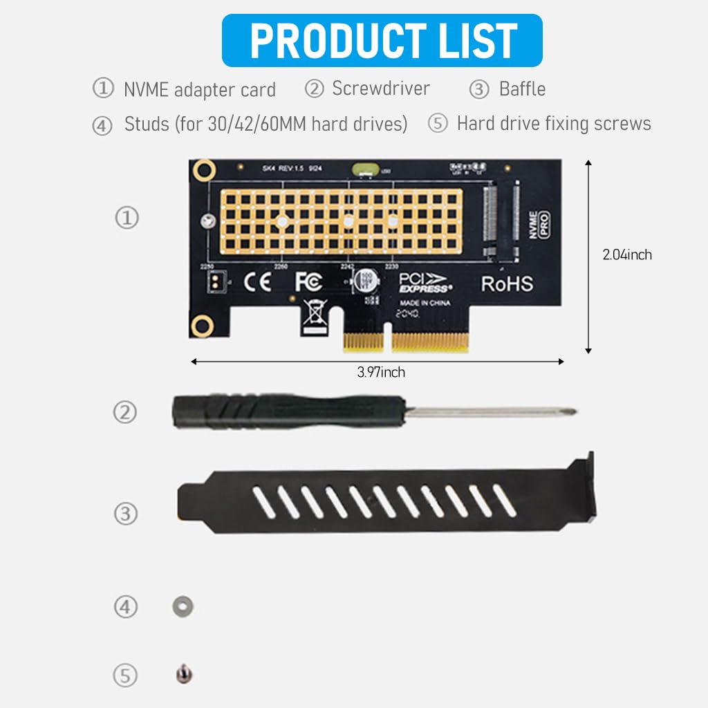 ZORBES® M.2 NVMe to PCI-E X4 Adapter High Speed M.2 NVMe to PCI-E X4 Adapter Universal M.2 NVMe to PCI-E X4 Adapter Compatible with M.2 NVme 2230/2242/2260/2280