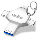 Verilux Flash Drive 64GB for iPhone and Android featuring 4 in 1 USB Connectors | Metal Body