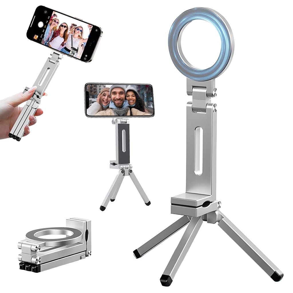 ZORBES® Magnetic Phone Tripod Stand for iPhone 17/16/15/14/13/12 Plus Pro Max Series, Aluminium Smartphone Mini Tripod Pocket Cellphone Stand, Adjustable and Foldable Magnetic Phone Holder Mountp