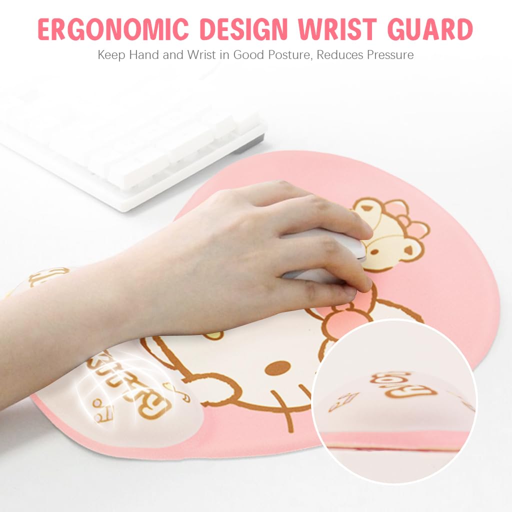 ZORBES® Mouse Pad with Wrist Rest Ergonomic Gel Mouse Pad Smooth Lycra Cover Mouse Pad Kawaii Cartoon Kitty Mouse Pad Gaming Mouse Pad Office Anti-Slip Mouse Pad