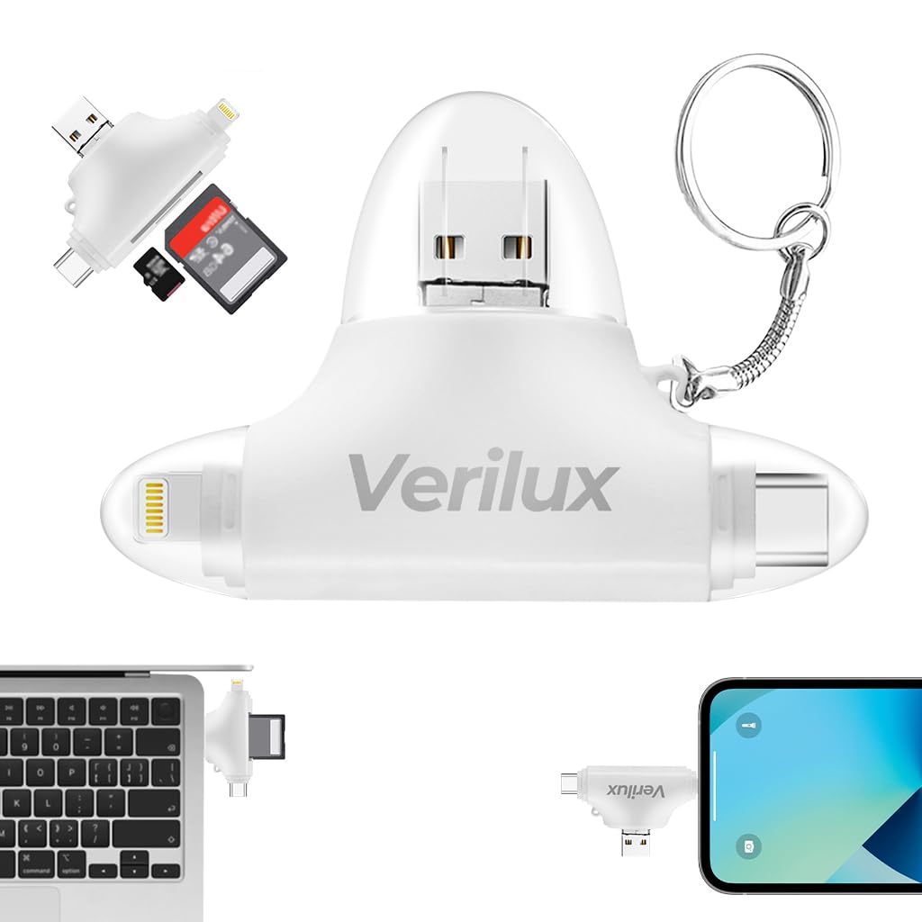 Verilux SD Card Reader for iPhone and Android with 4 Connectors and TF SD Slots | High Speed Data Transfer