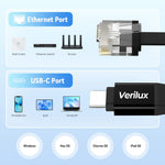 Verilux® Type C to RJ45 NIC Adapter Cable 6.6ft Ethernet Cable High Speed 100Mbps 100Mbps RTL8152B NIC Chip, Wired Internet Connection Cable Compatible with Laptop, Tablets, Phone