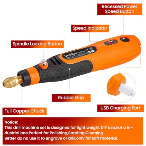 Verilux® 90PCS Mini Cordless Drill Machine 900Ah USB Rechargeable 3 Speed Small for Craft Eng