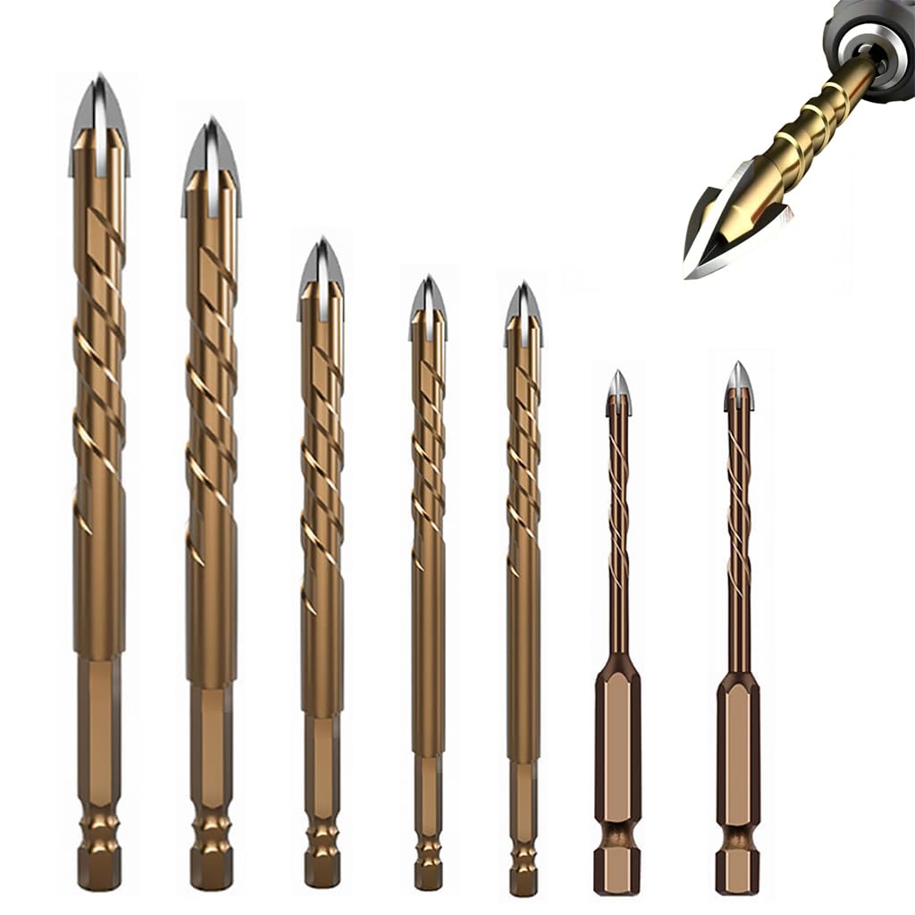 Serplex® 7Pcs High Impact Power Drill Bits Set, Masonry Drill Bits Set Premium Alloy Steel, Carbide Tips, 3mm-12mm Sizes, Efficient Drilling, Versatile for Glass, Tile, Brick, Plastic, Wood