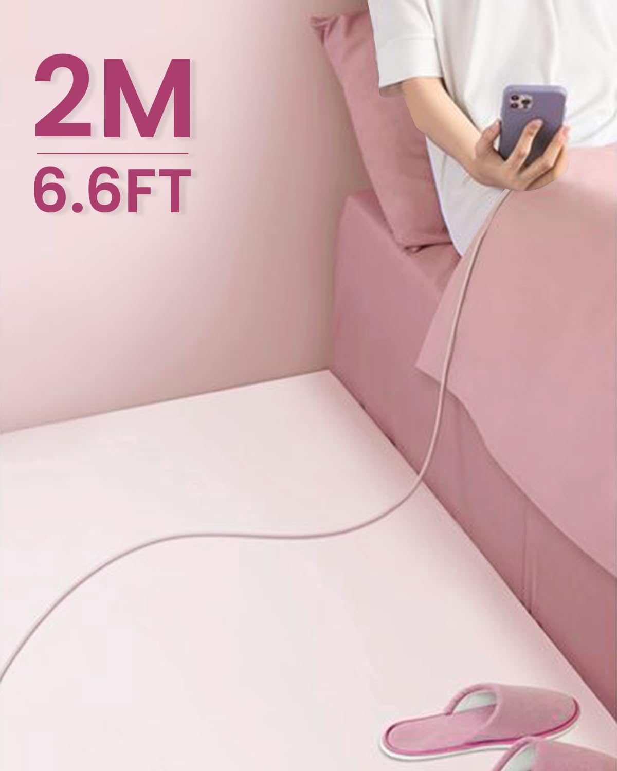 Verilux Type C to Type C Cable for Fast Charging and Data Transfer 6.6ft with Silicone Coating | Pink