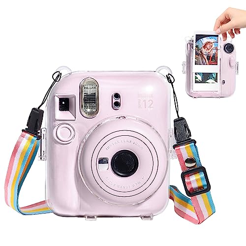 ZORBES® Protective Camera Case for Fujifilm Instax Mini 12 Instant Film Camera Clear Case with Photo Slot Design, Travel Camera Case for Fujifilm Instax Mini 12 with Adjustable Shoulder Strap