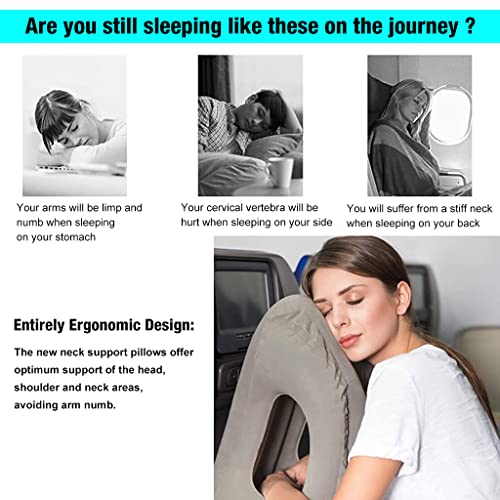ZORBES® Almohada de viaje inflable, almohada de aire de cuello inflable para dormir, cabeza de soporte, barbilla, cuello y lumbar, evitar el dolor en el cuello y el hombro