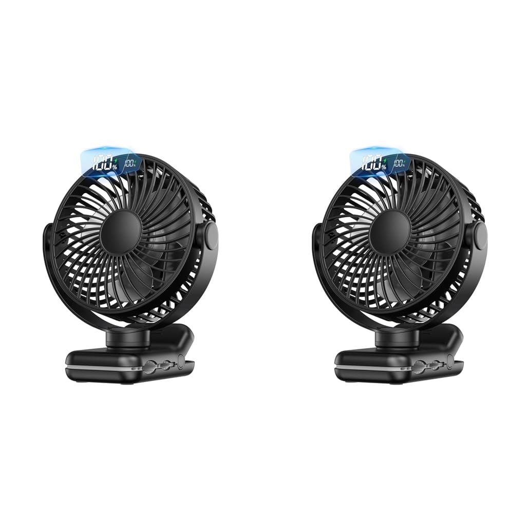 Verilux USB Desk Fan for Stroller and Desk with 5000mAh Battery featuring Clip and 4 Speeds
