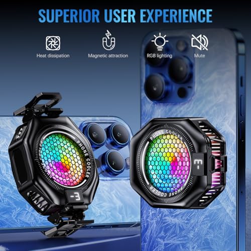 ZORBES® Phone Cooler Gaming Fan, Magnetic Phone Cooler Magnetic Mobile Cooler with 3 Level Modes, RGB LED Gaming Mobile Cooler Fan with Clips, Phone Radiator Case for iPhone Android Smartphone