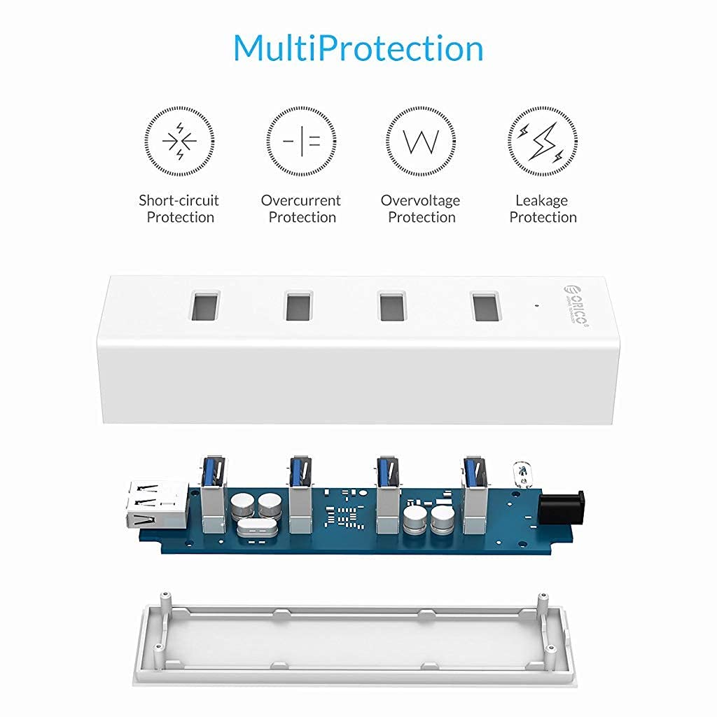 Verilux® 4-Port USB 3.0 Hub SuperSpeed for MacBook, Chromebook, Laptop, Surface and More- White - verilux