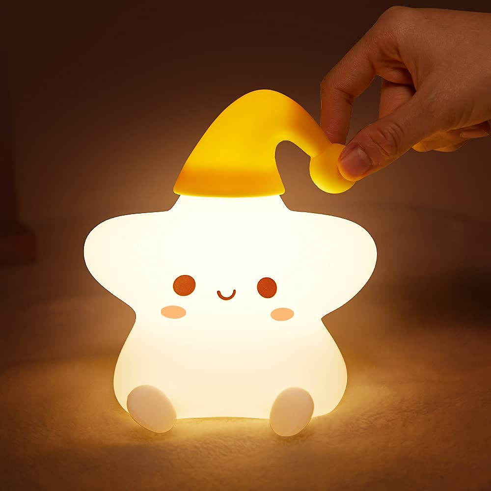 Verilux Night Light for Kids Bedroom with 7 Colour Changing Silicone Star Lamp | USB Rechargeable Baby Bedside Gift