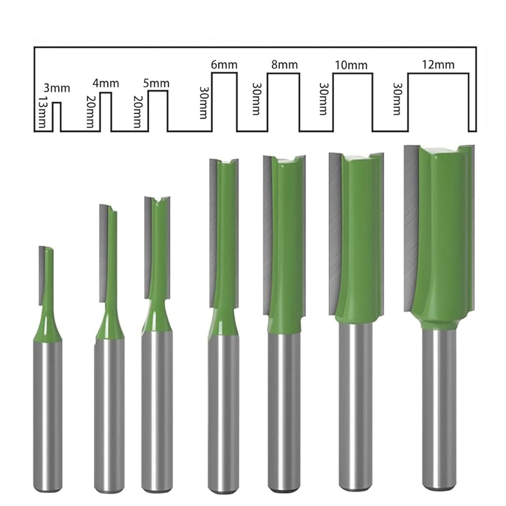 Serplex® 21PCS 1/4 Inch Shank Tungsten Carbide Double Single Flute Straight Dado Router Drill Bit Set Carpenter Tools for Wood Work 3 4 5 6 8 10 12mm Cutting Diameter Trimming Cutter Woodworking