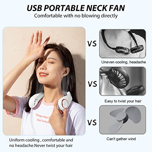 ZORBES® Portable Neck Fan, Personal Mini USB Bladeless Neck Fan, 3000mAh Neck Fan with 3-Speed, LED Battery Level Display, No Curly Hair Wearable Necklace for Camping Hiking Outdoor Travel (White)