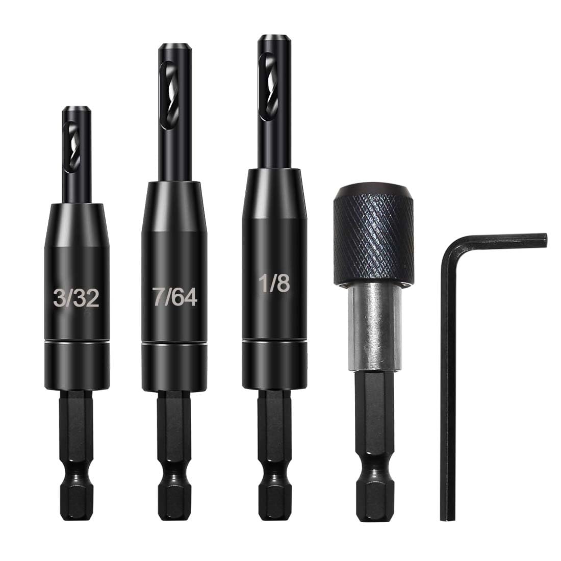 Serplex® Window Hinge Drill Bit Set, Self-Centering Pilot Hole Drill Bits Kit (3/32", 7/64", 1/8") with Hex Shank Adapter Carbon Steel Woodworking Bits for Cabinet, Door & Window Hinge Installation