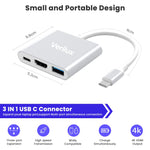 Verilux® USB C Hub,USB C to HDMI Adapter, 3 in 1 USB Type C Hub with USB C PD Port, HD 4k@30HZ HDMI, USB3.0 Port Compatible