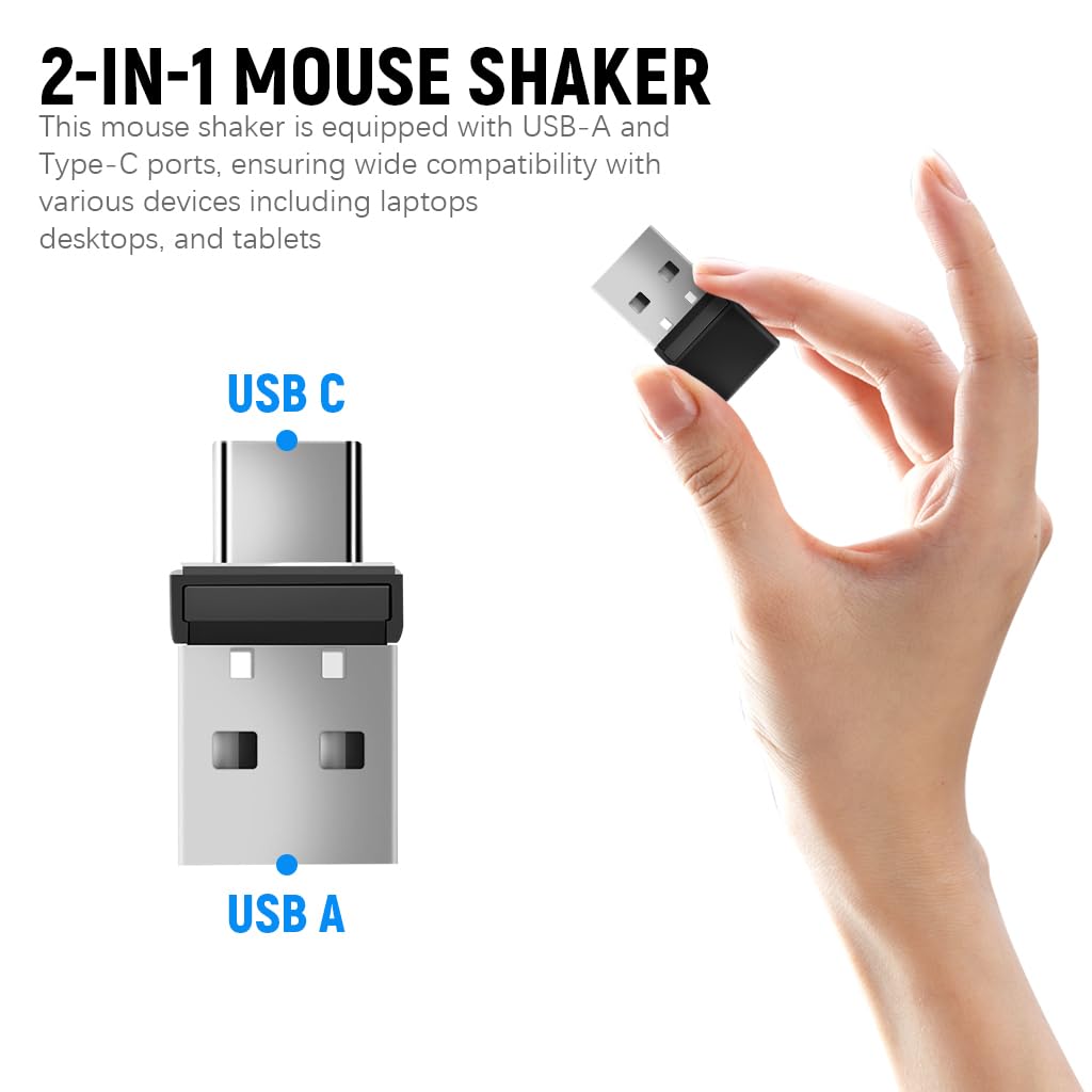Verilux Mouse Jiggler for Computer and Laptop with 2 in 1 USB A and Type C Connector | Undetectable Plug and Go Device