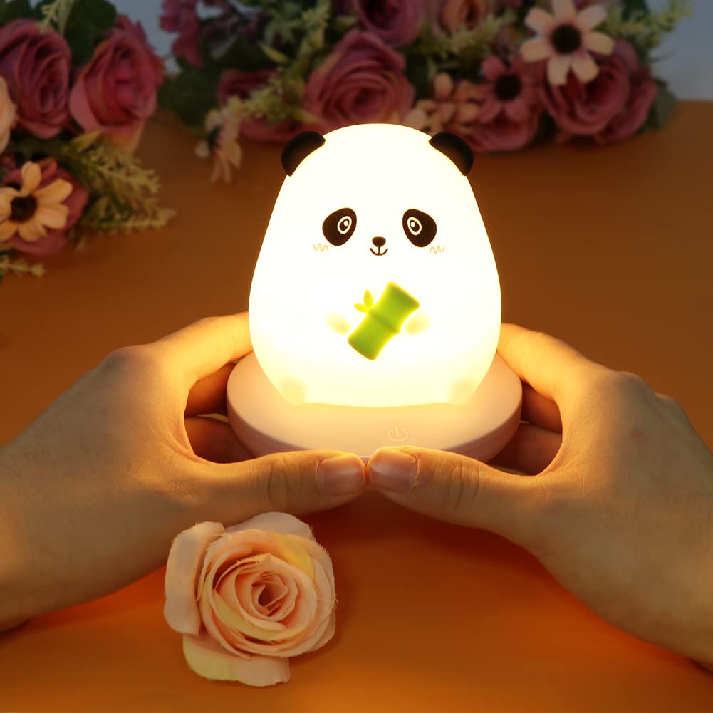 Verilux Panda Night Light with 3-Brightness Warm Light Smile Panda Night Light Soft Silione Lamp USB Rechargeable Nursery Night Light for Boys Girls Bedroom