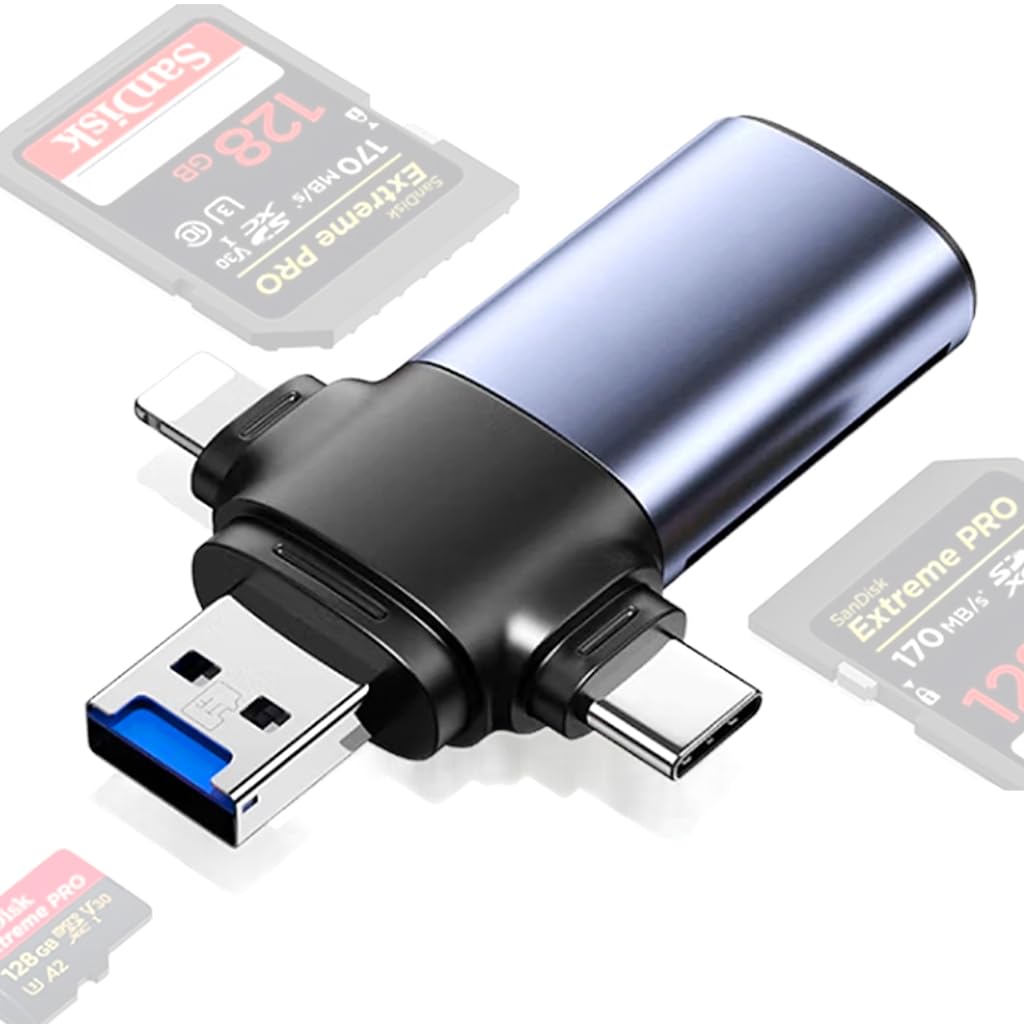 Verilux Card Reader for iPhone with Dual SD and TF Slots featuring 3 in 1 USB C & A Connectors