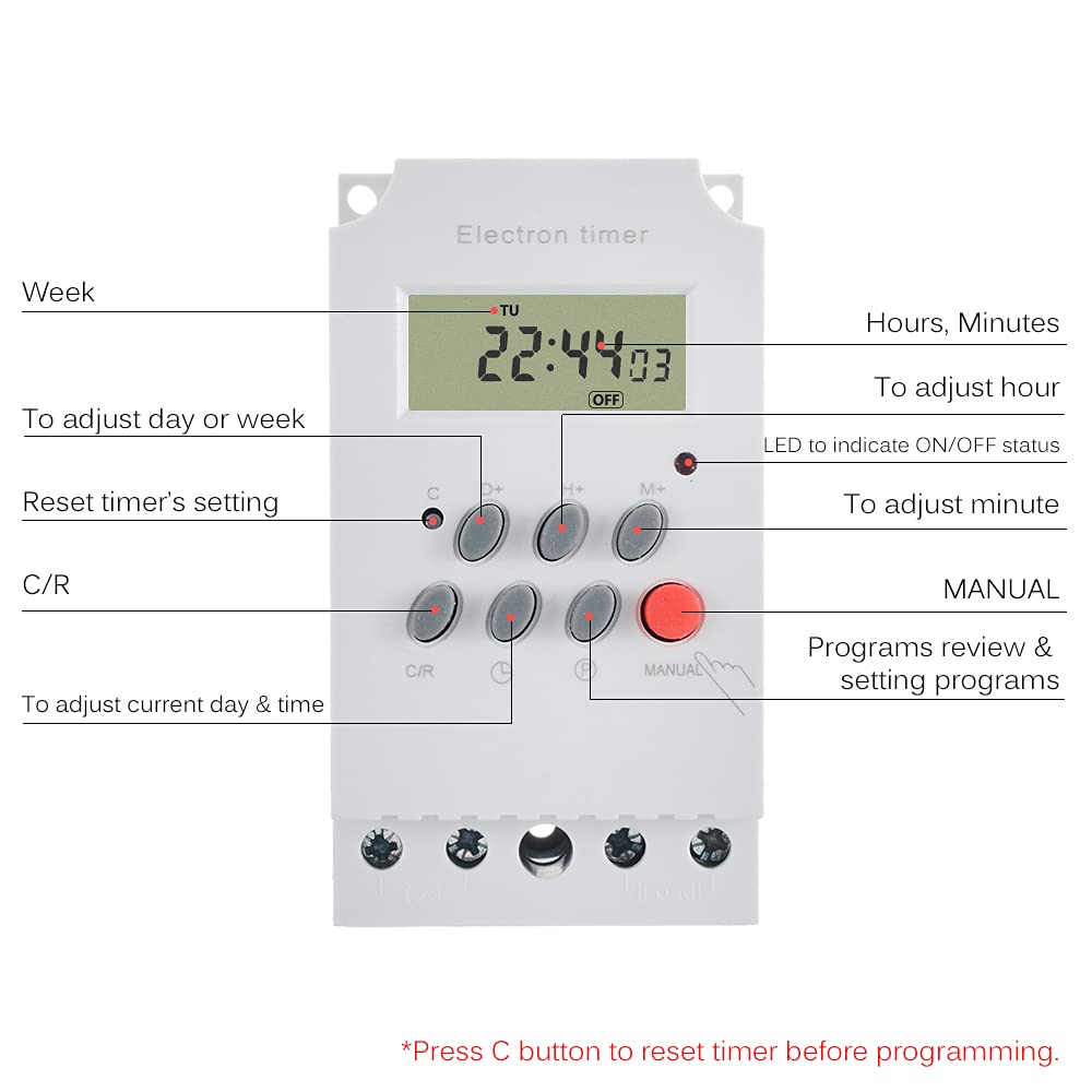 ZORBES® White BT41 D4 Digital Electronic Timer Switch 220V,25Amp DIN Rail Programmable