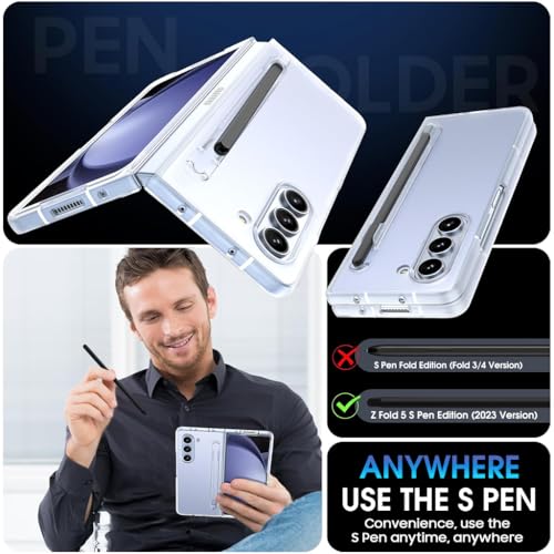 ZORBES® Phone Case for Samsung Galaxy Z Fold 5 Fashion Bi-fold One-Piece PC Phone Case with HD Transparent 6.3-inch Front Display Cover & Intergrated S Pen Holder