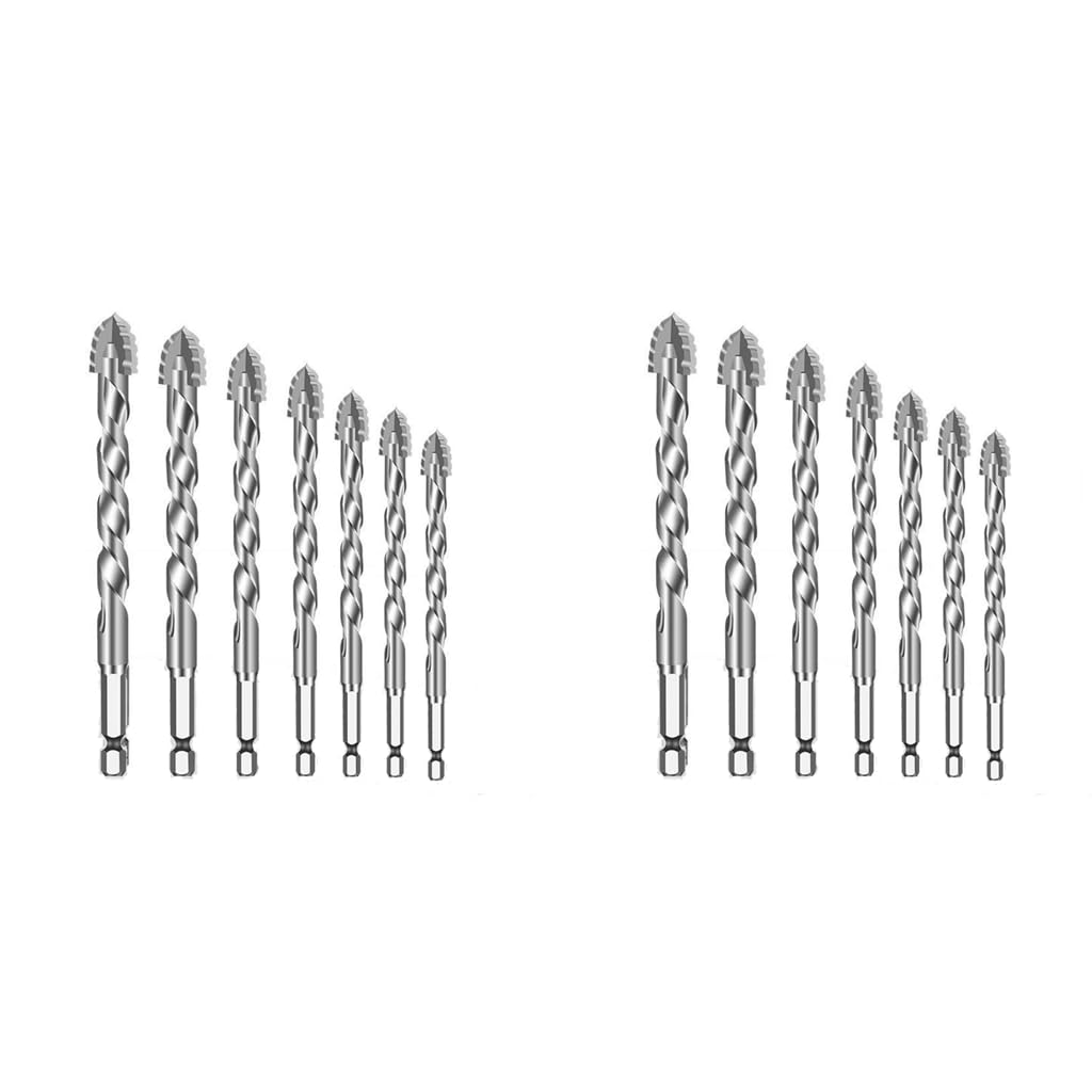 Serplex® Masonry Drill Bit Set 7-Piece 3/4/5/6/8/10/12mm Concrete for Glass Brick Plastic Wood Tile Industrial Strength Carbide Tip High-Strength Twist 2 PCS