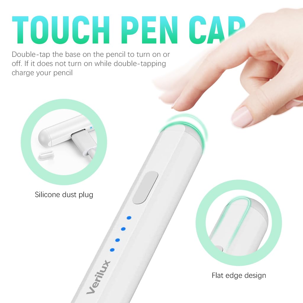 Verilux® Tablet Stylus Pen with 4 Tips, Universal Stylus Pen for Issued after 2018 iOS & Android Tablets, USB Rechargeable Magnetic Tablet Stylus Pen for iPad -No Bluetooth No Palm Rejection Function-