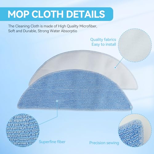 Verilux® Replenishment Kit 12PCS Mop Cloth for Ecovacs Deebot Y1 Y1 pro Vacuum Cleaner Replacement Parts Accessories Microfiber Pads Water Abserbent Scrubbing Cleaning