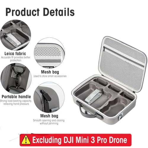 ZORBES® Carrying Case for DJI Mini 3 Pro with Shoulder Strap Hard Storage Bag for Accessories Travel Not Included DJI Mini 3 Pro 3PCS