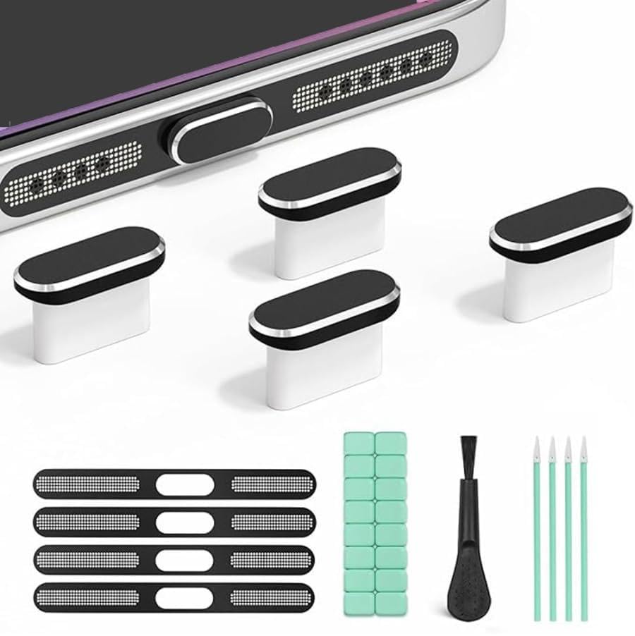 ZORBES® USB C Dust Plug and Phone Speaker Cover, USB C Port Cover with Cleaning kit, Phone Charging Port Cleaner, Accessories for iPhone 16/16 Plus/16 Pro/16 Pro Max/iPhone 15/15 Pro/Pro Max/Plus