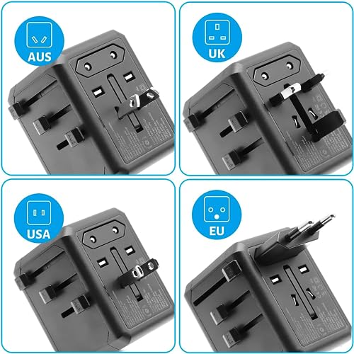 ZORBES® 12W Travel Adapter Wall Outlet Adapter with 3 USB Ports & Type-C Universal UK/US/AUS/EU Converter Plug Adapter Wall AC Power Plug Wall Power Adapter