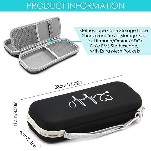 ZORBES® Ethylene Vinyl Acetate EVA Stethoscope Case Portable Modern Shockproof Protective Storage Bag For Littmann Omron ADC Dixie EMS With Extra Mesh Pockets Black 2 PCS
