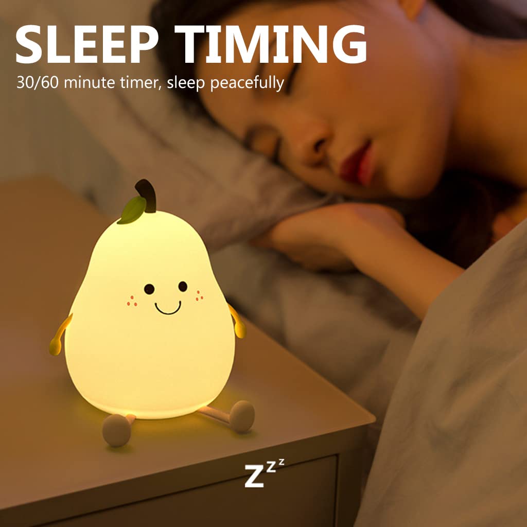 Verilux Cartoon Pear Night Lights for Kids Color Cute Smile Pear Night Light Soft Silione Lamp USB Rechargeable Nursery Night Light for Boys Girls Bedroom