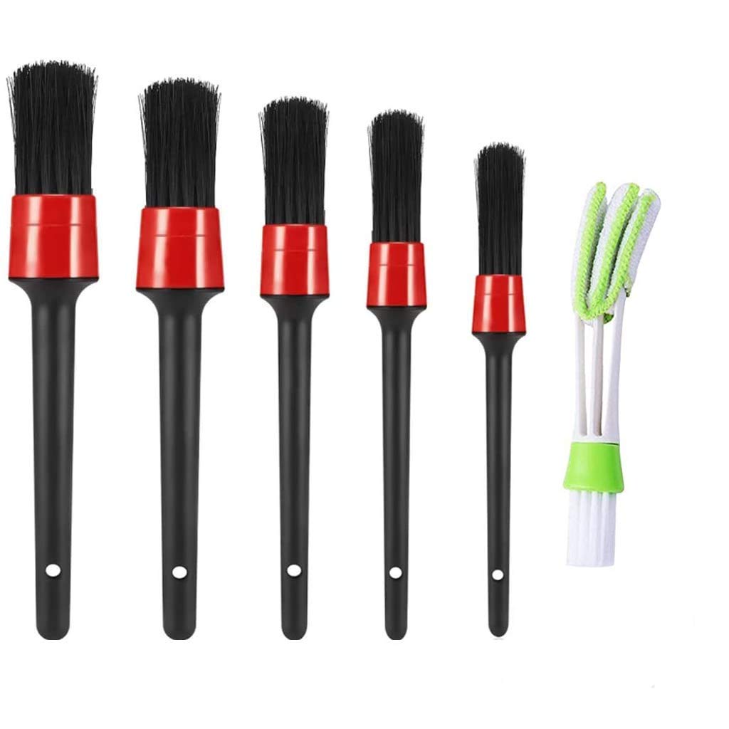 ZORBES® Black 6 pcs Auto Detailing Car Cleaning Brush Set with Soft Boar Hair,Car Cleaning Accessories for Cleaning Air Vents,Emblems,Leather,Wheels,Engine,Interior