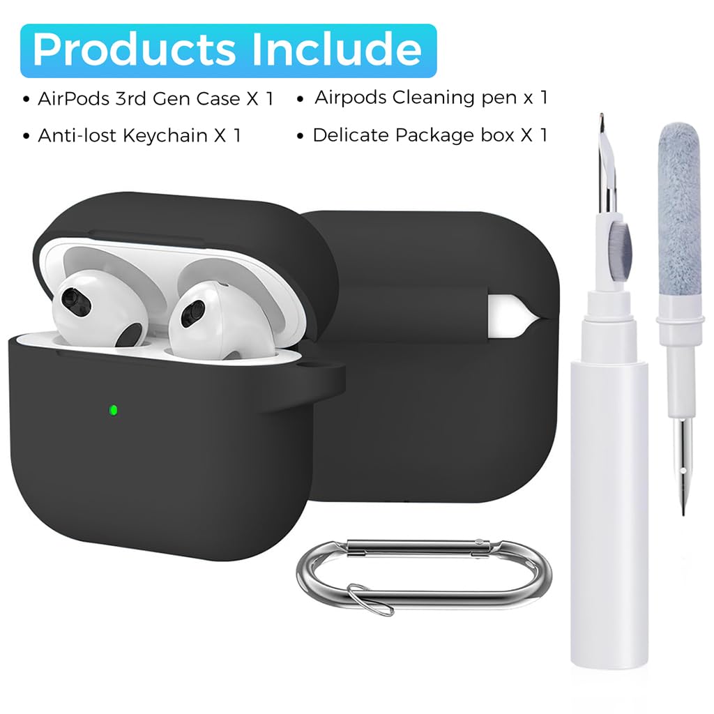 ZORBES® for AirPods Pro 2nd Generation Case Protective Silicone Cover with Carabiner & Dual-Headed Earbud Cleaning Pen Anti-Scratch AirPods Pro 2 Case for Apple AirPods Pro 2nd Generation Case, Black