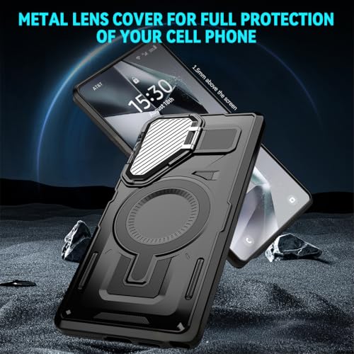 ZORBES® Cover for Samsung Galaxy S24 Ultra with Stand Military Grade Drop Tested Shockproof Protective TPU Magnetic Ring Wireless Charging Case Kickstand Black 3 PCS