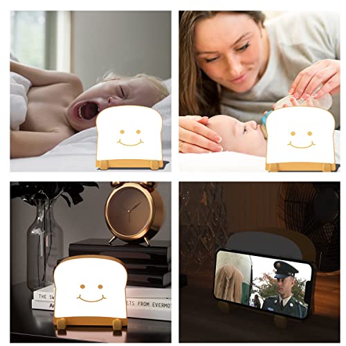 ZORBES® Night Lamp for Bedroom Cute Cartoon Toast LED Desk Lamp Night Light for Kids Smile Face Dimmable Night Light with Timing Function USB Rechargable Night Lamp Christmas Gifts for Kids Boys Girls