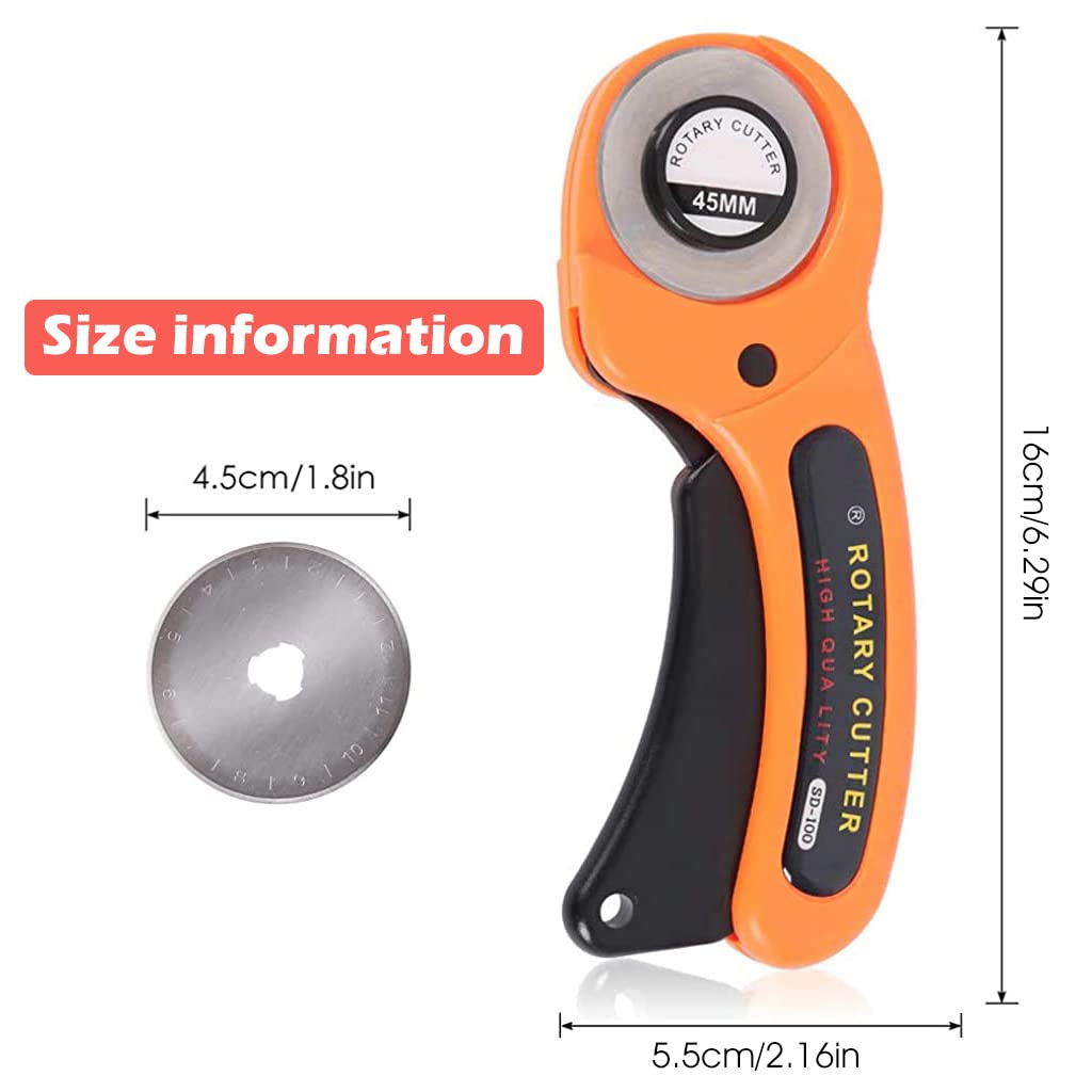 ZORBES® Alloy Steel 45mm Rotary Manual Cutter Roller with 10 Blades, Lock Button for Paper, Fabric, Cloth, Leather Craft