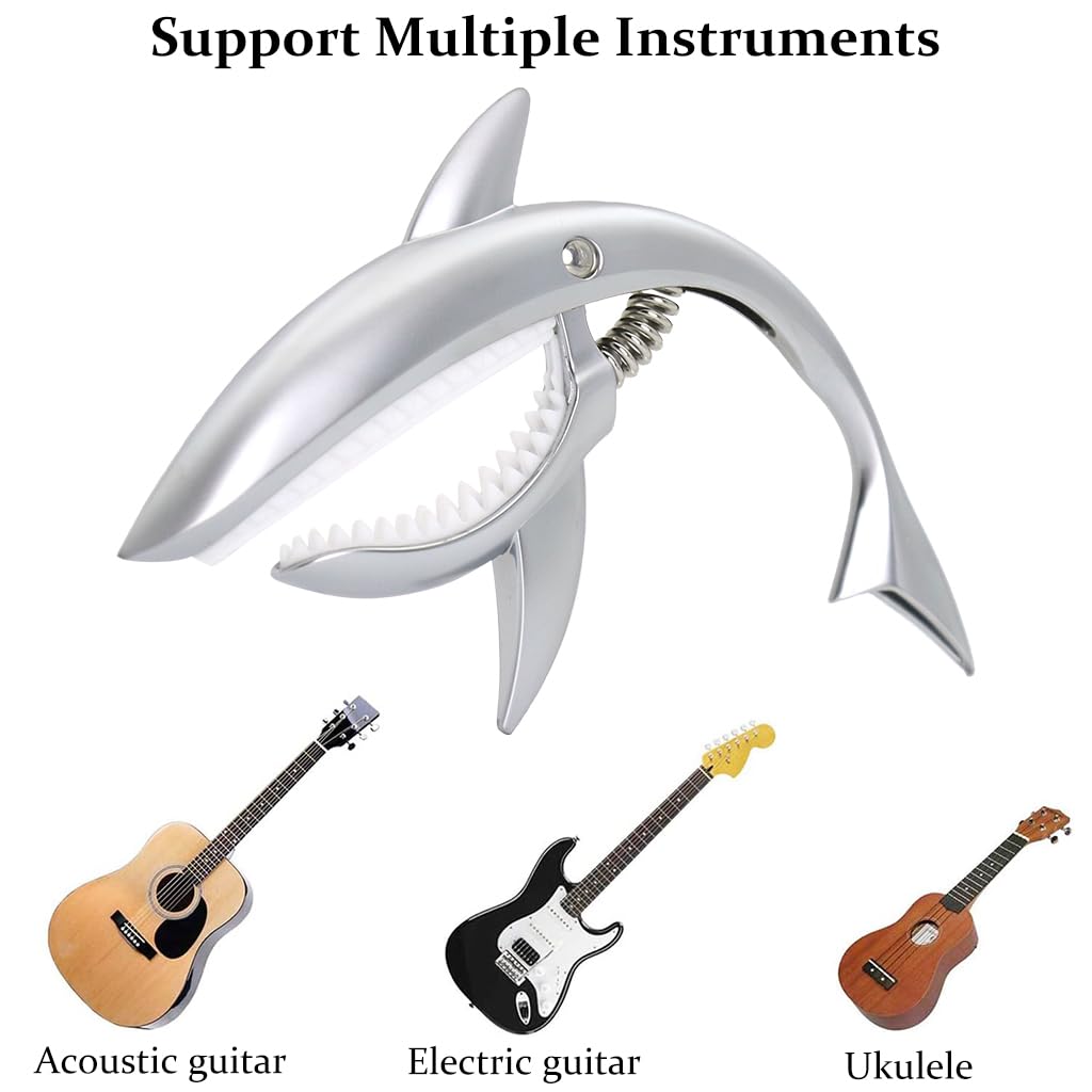 ZORBES® Guitar Capo, Zinc Alloy Capo for Acoustic Guitar, Spring Loaded Capo for Electric Guitar Ukulele Creative Shark Guitar Capo, Silver