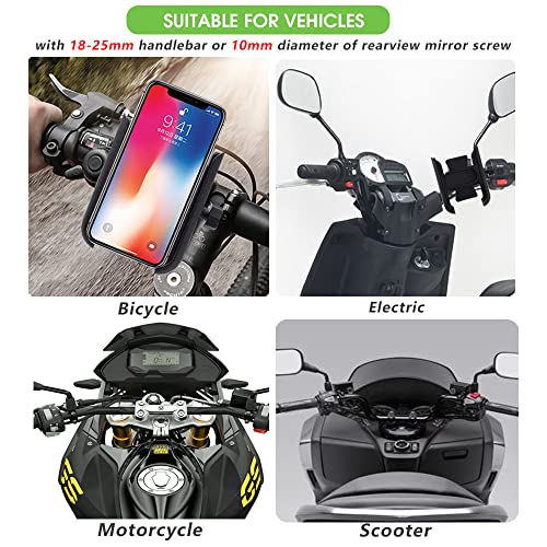 ZORBES® Mobile Holder for Bikes Motorcycle, Bike Phone Holder for 3.5-6.5'' Phone with Rear Mirror Adapter, 360 Degree Rotation Aluminum Alloy Phone Mount with Silicone Anti-Scratch Strap