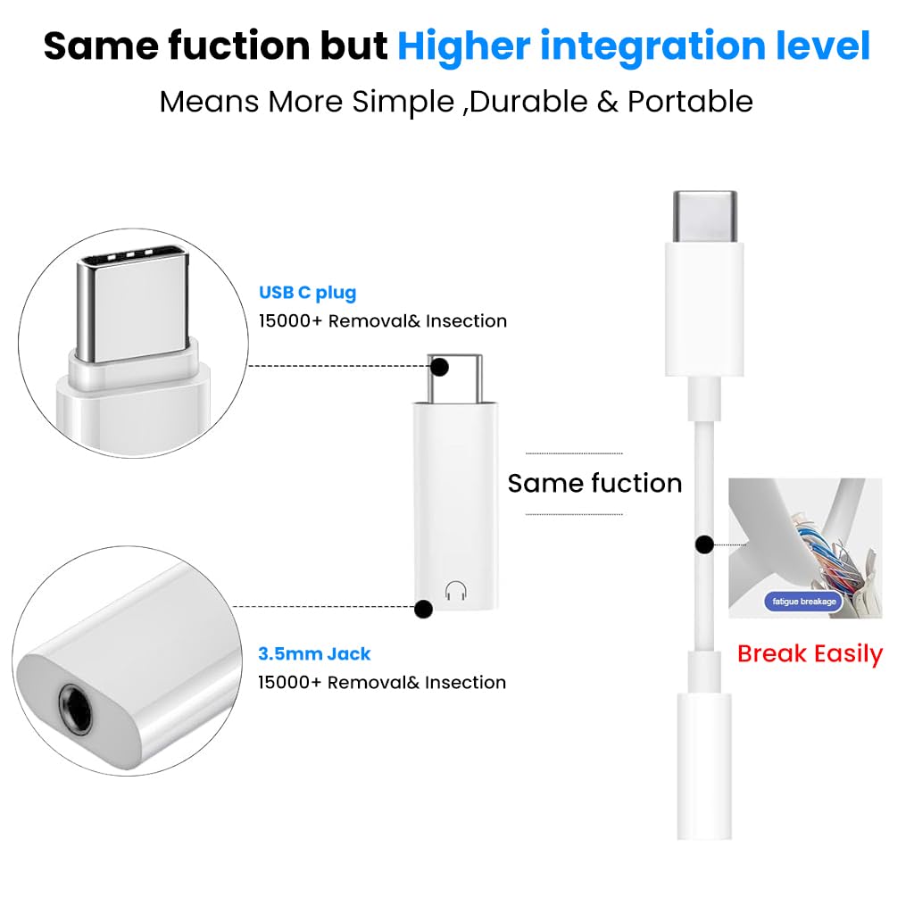 Verilux Type C to 3.5mm Headphone Jack Adapter with Hi Fi DAC for iPhone 16 and Galaxy S25