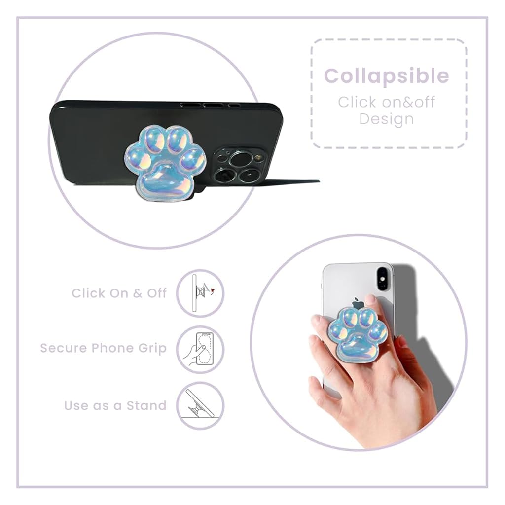 ZORBES® Cute Cat Paw Phone Grip 3D Phone Grip Retractable Self Adhesive Phone Grip Crystal Blue 3D Jelly Cat Paw Phone Grip Mobile Phone Grip Stand Holder