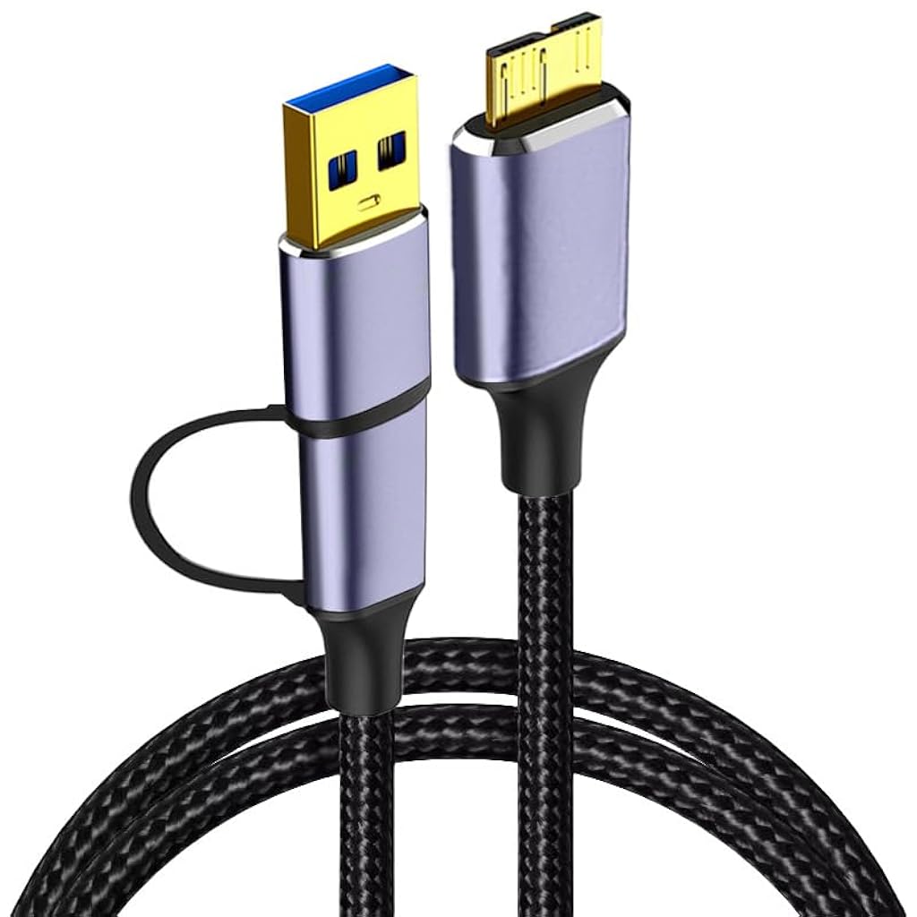 Verilux® Micro B Cable 2 in 1 USB 3.0/Type C to Micro B Cable Type C to Micro B Cable 19.6'' Micro B Cable Hard Drives Data Sync Cable Nylon Braided USBtoMicro B Cable For Seagate WD