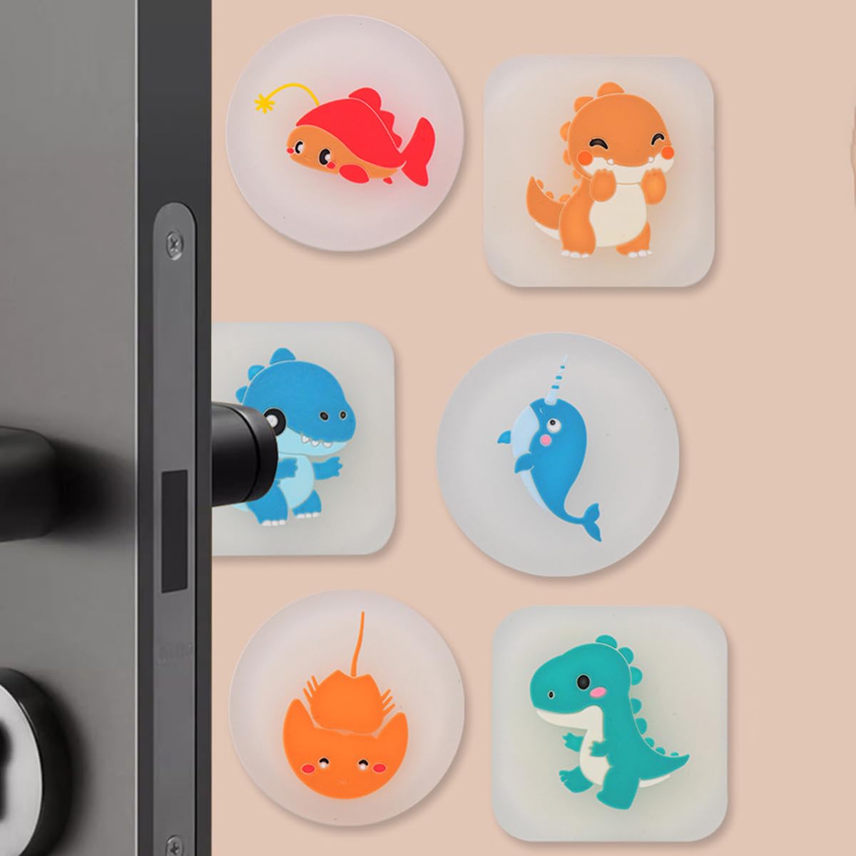Serplex® 6Pcs Cartoon Rubber Door Handle Bumpers, Self Adhesive Wall Protectors & Sound Dampeners, Quiet Door Stoppers for Room, Bathroom, Furniture, Cute Design, Strong Adhesion, Multi-Surface Use