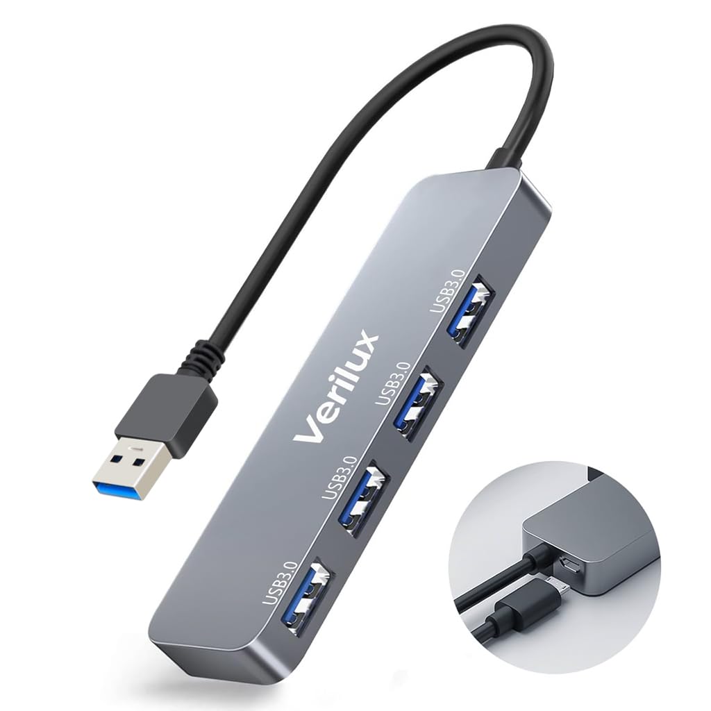 Verilux® USB Hub, 4 USB 3.0 Extender,4 in 1 Multiport USB Hub,Aluminum Alloy,Faster Transmission,USB Hub