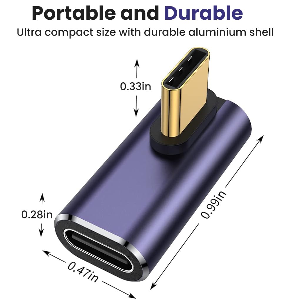 Verilux USB C Adapter for Laptops and Phones with 100W PD 40Gbps Speed | 90° L‑Shape