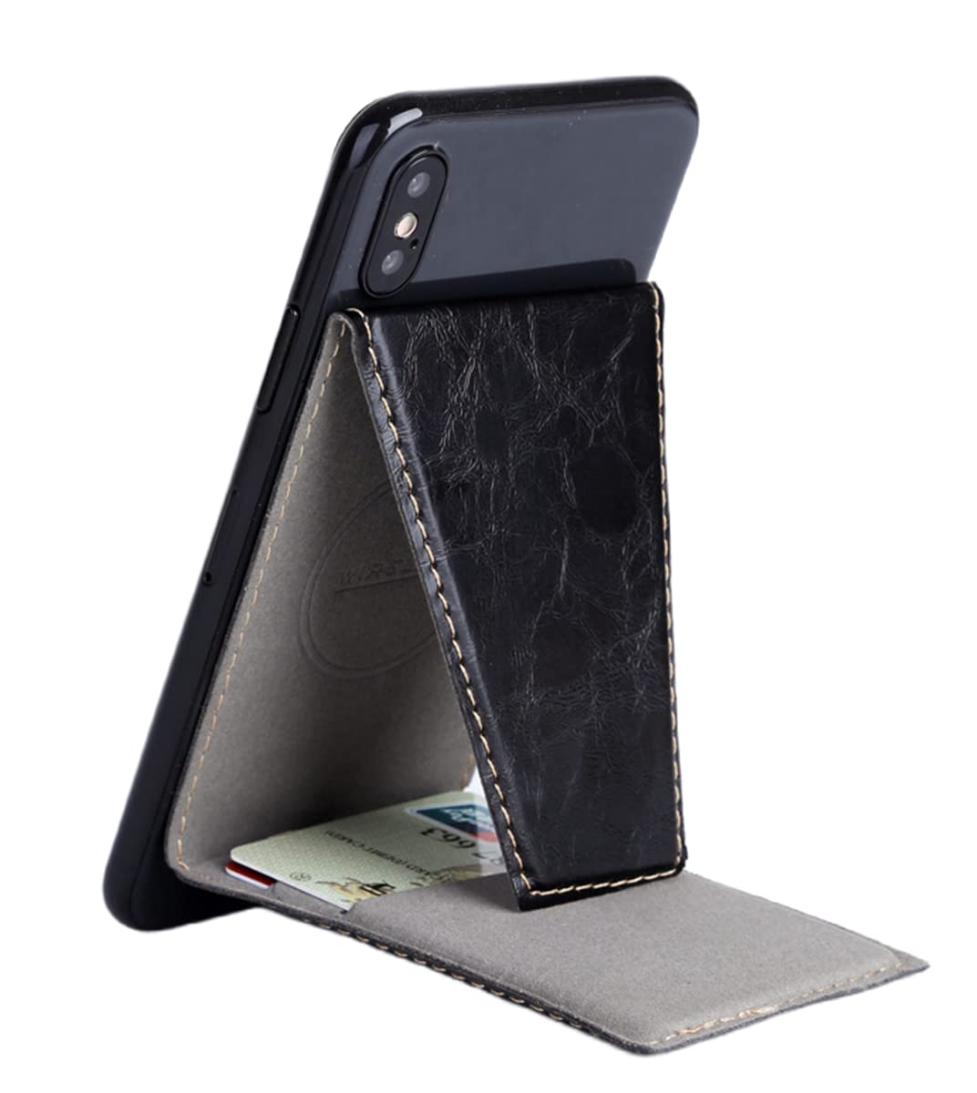 ZORBES® Black Folding PU Card Holder Bracket for All Smartphones, Folding Cell Phone Card Bag Holder Foldable Bracket